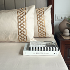 Sadyaska Austin Oats Beige Embroidered s (Set of 2) 1 Pcs Pillow Cover
