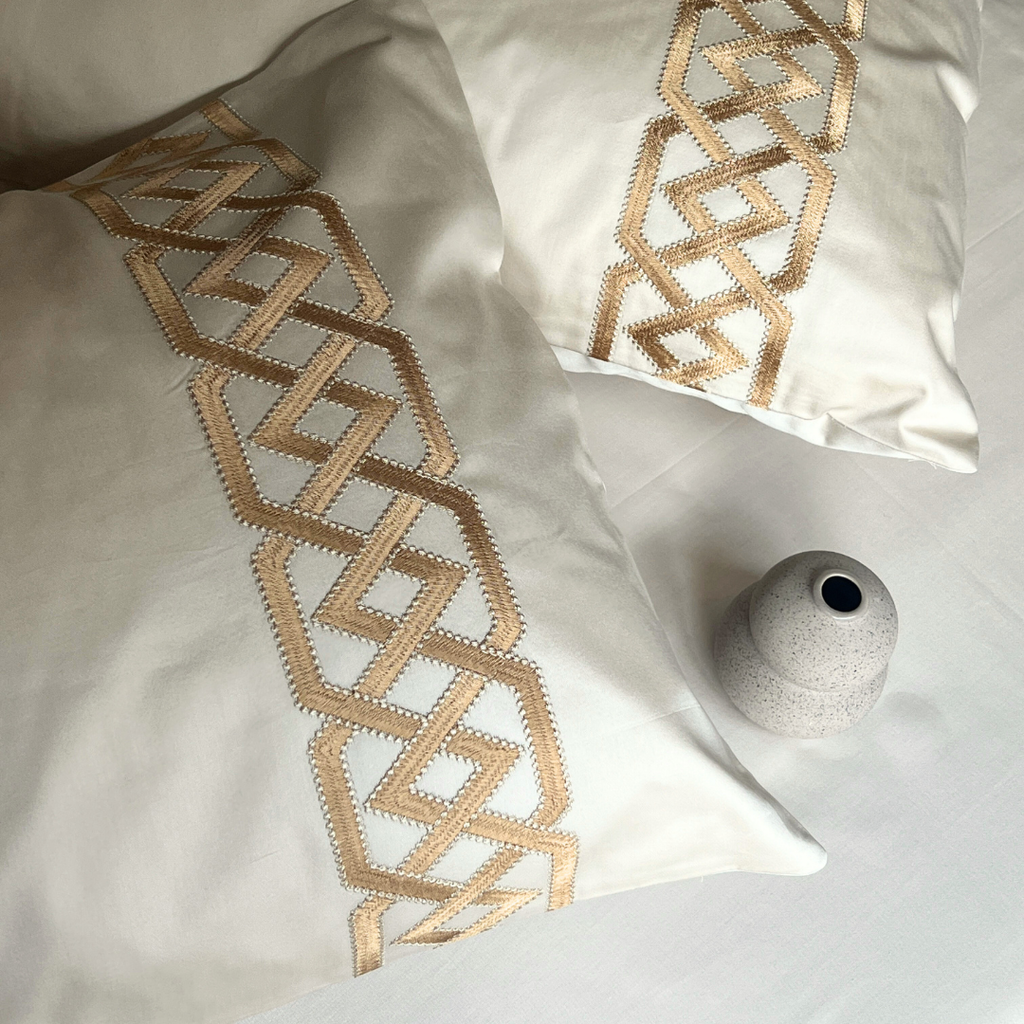 Sadyaska Austin Oats Beige Embroidered s (Set of 2) 1 Pcs Pillow Cover