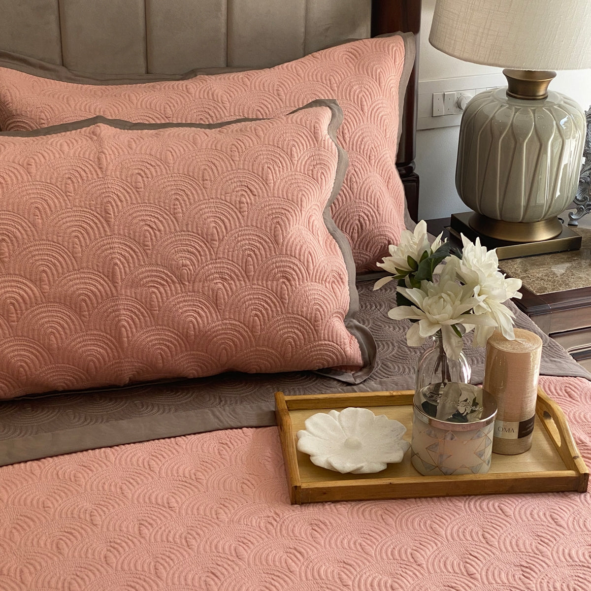 Sadyaska Coral & Taupe Beetle Reversible 1 Pcs Bedspread