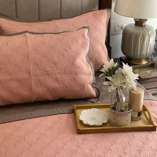 Sadyaska Coral & Taupe Beetle Reversible 1 Pcs Bedspread