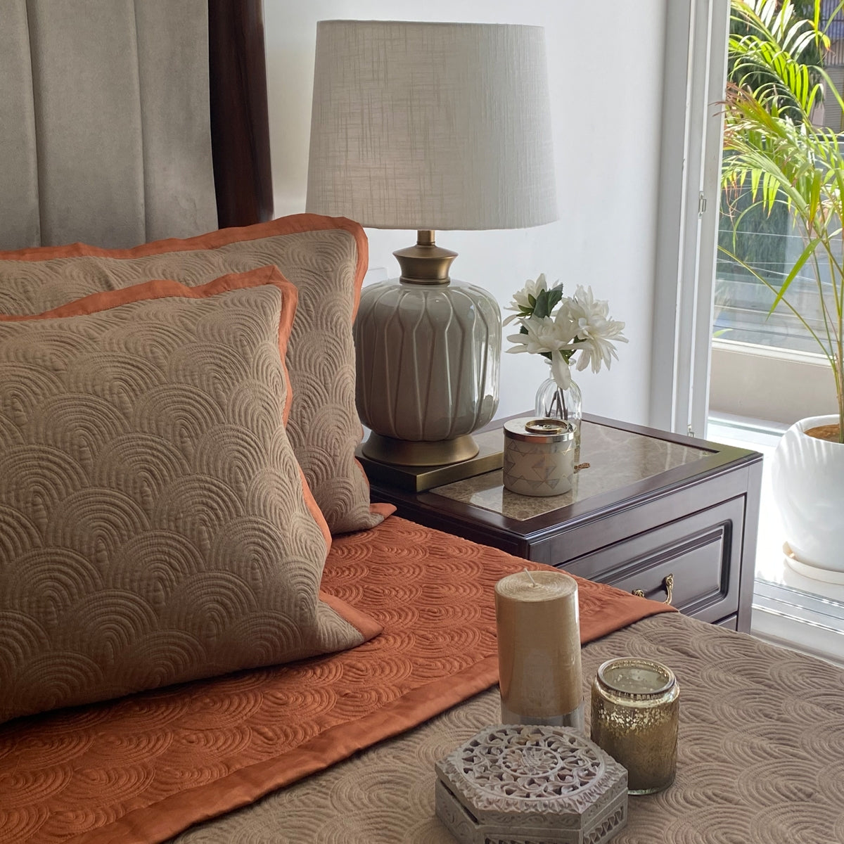 Sadyaska Rust & Hazel Beige Beetle Reversible 1 Pcs Bedspread