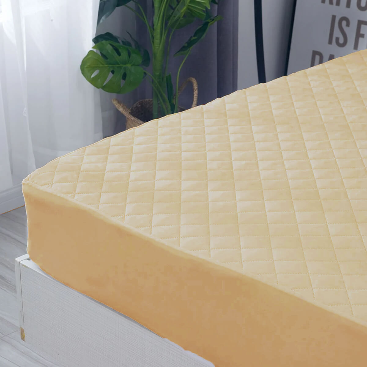 Sadyaska Microfibre ed Waterproof Fitted Beige Mattress Protector 1 Pcs Quilt