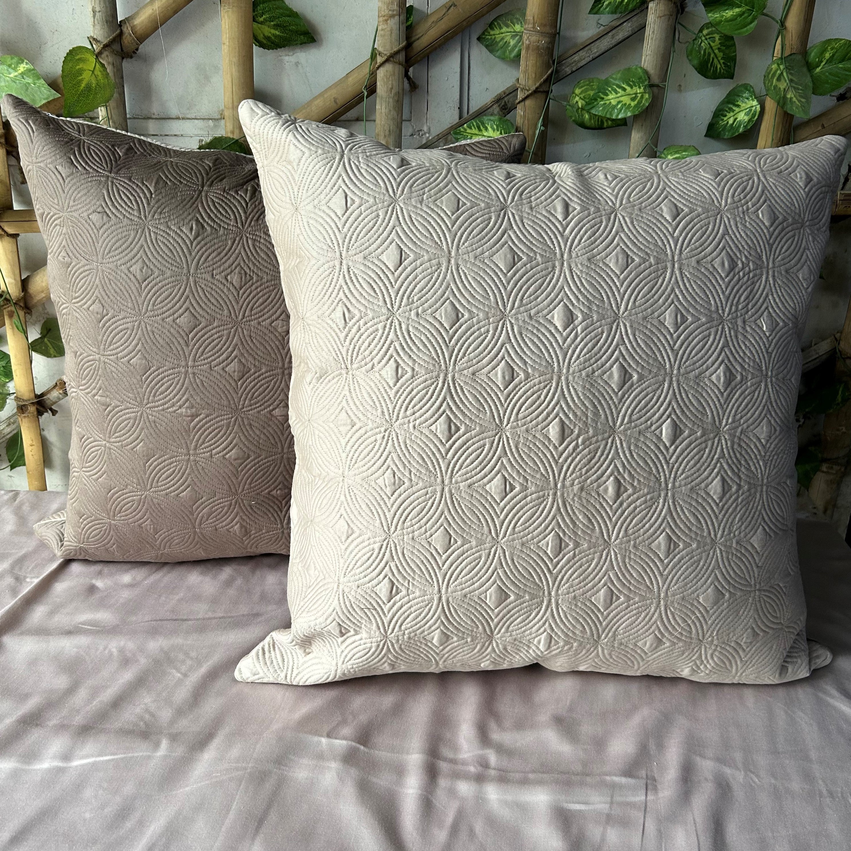Sadyaska Blossom Buff and Khaki Quilted Reversible Cotton 1 Pcs Euro Sham