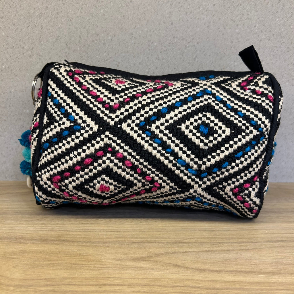 Sadyaska Black and White (Blue - Pink) Cotton Medium Size Woven Wedding Jewelry Pouch / Cosmetic / Make Up Case Multifunction Storage 1 Pcs Product