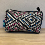 Sadyaska Black and White (Blue - Pink) Cotton Medium Size Woven Wedding Jewelry Pouch / Cosmetic / Make Up Case Multifunction Storage 1 Pcs Product