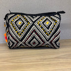 Sadyaska Black and White (Yellow - Maroon) Cotton Medium Size Woven Wedding Jewelry Pouch / Cosmetic / Make Up Case Multifunction Storage 1 Pcs Product