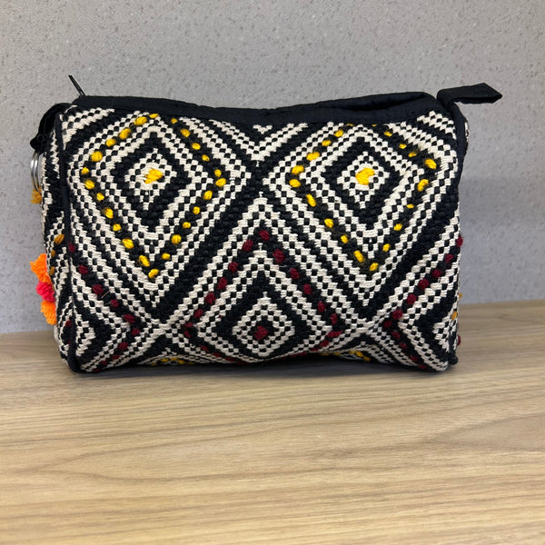 Sadyaska Black and White (Yellow - Maroon) Cotton Medium Size Woven Wedding Jewelry Pouch / Cosmetic / Make Up Case Multifunction Storage 1 Pcs Product