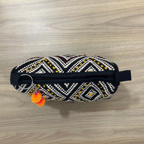 Sadyaska Black and White (Yellow - Maroon) Cotton Medium Size Woven Wedding Jewelry Pouch / Cosmetic / Make Up Case Multifunction Storage 1 Pcs Product