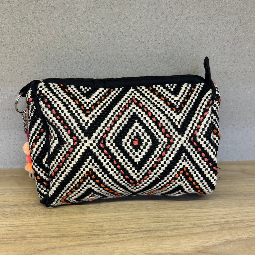 Sadyaska Black and White (Orange - Pink) Cotton Medium Size Woven Wedding Jewelry Pouch / Cosmetic / Make Up Case Multifunction Storage 1 Pcs Product