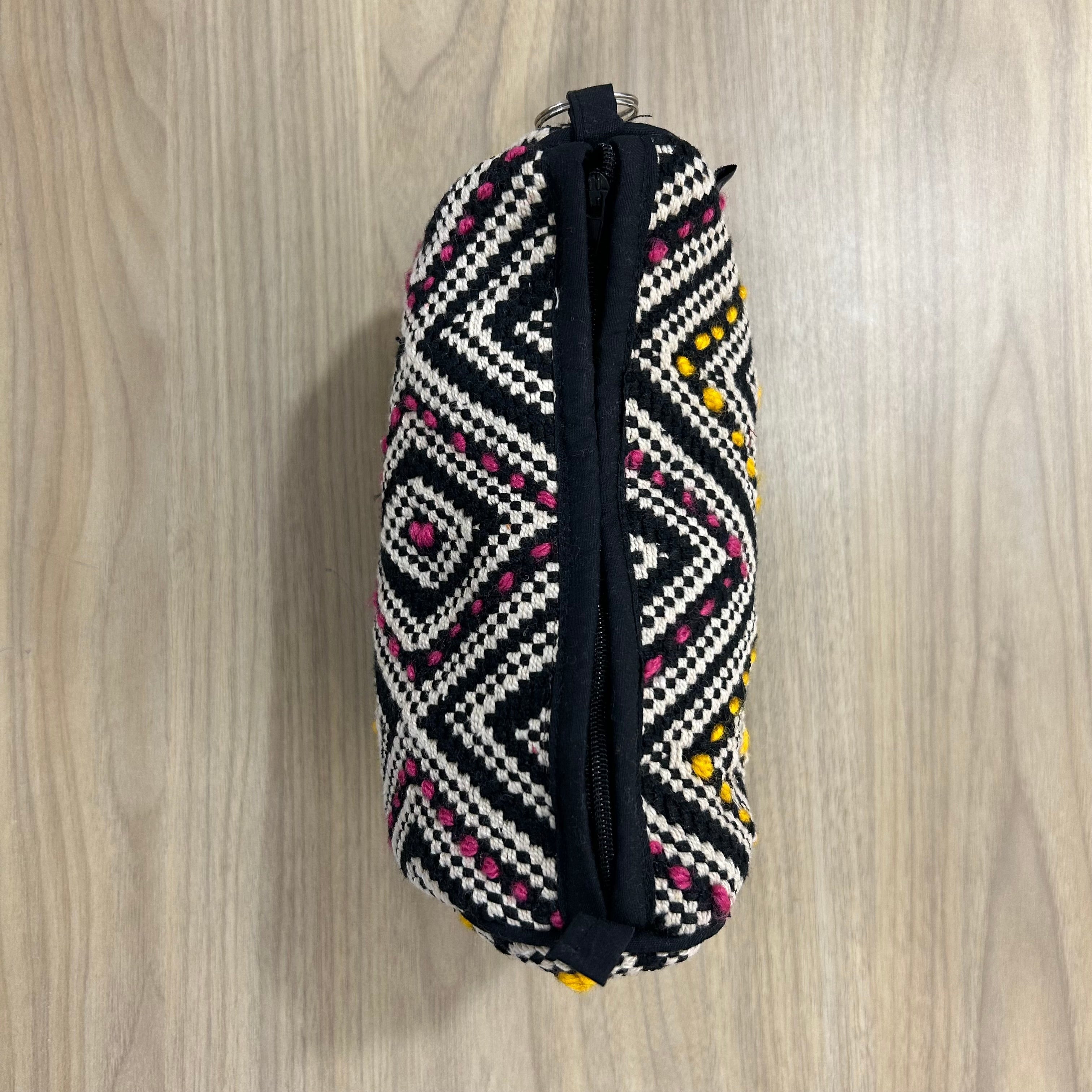 Sadyaska Black and White (Yellow - Pink) Cotton Medium Size Woven Wedding Jewelry Pouch / Cosmetic / Make Up Case Multifunction Storage 1 Pcs Product