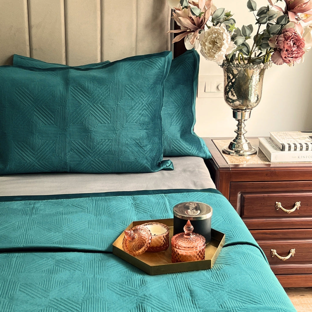 Sadyaska Bonito Emerald Green Velvet 1 Pcs Bedspread
