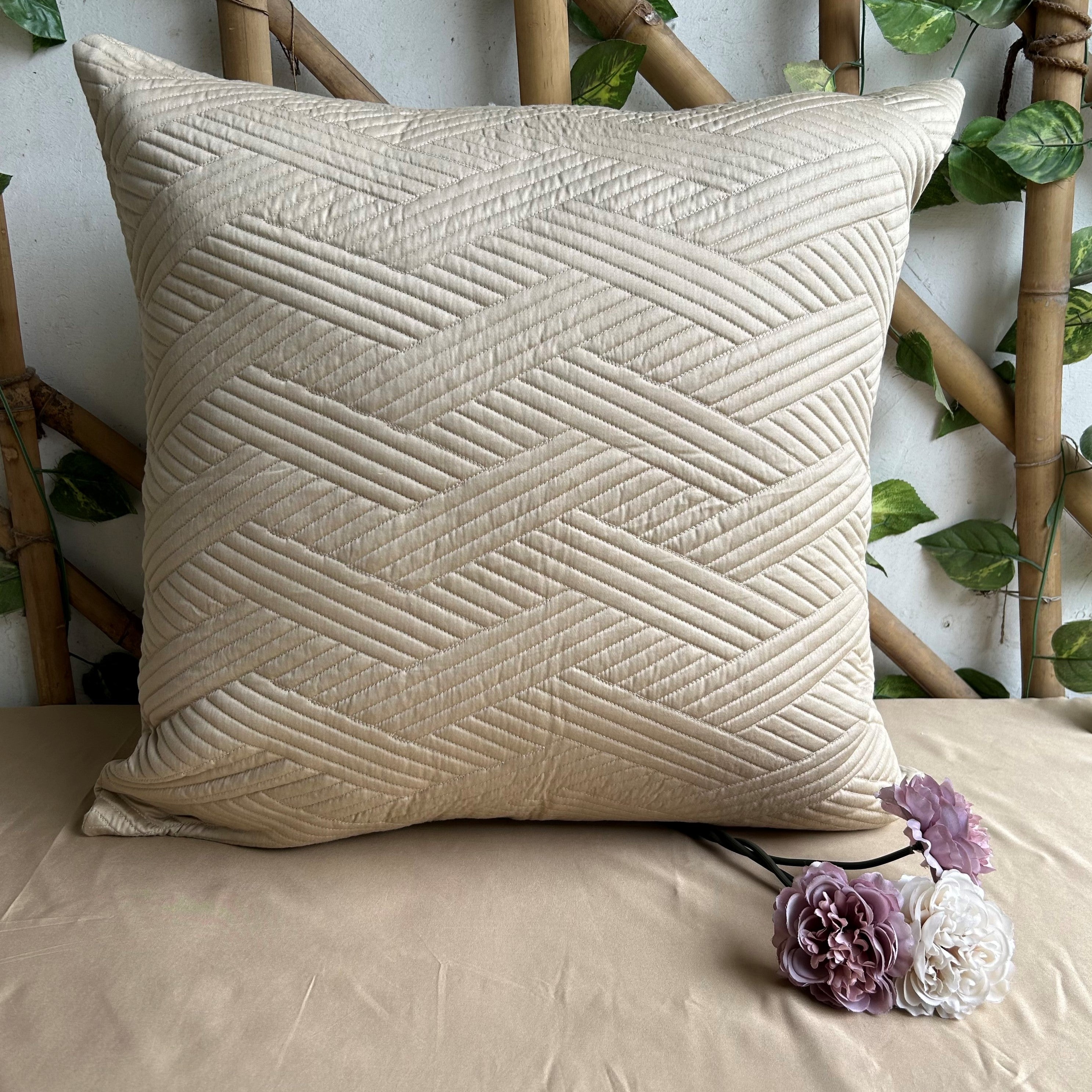 Sadyaska Cancun Beige Quilted Cotton 1 Pcs Euro Sham