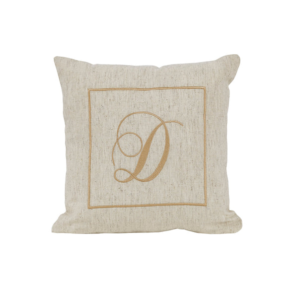 Maspar Machine Embroidery Monogram D/Cotton Flax Cushion Cover Beige