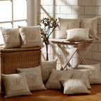 Maspar Machine Embroidery Monogram K/Cotton Flax Cushion Cover Beige