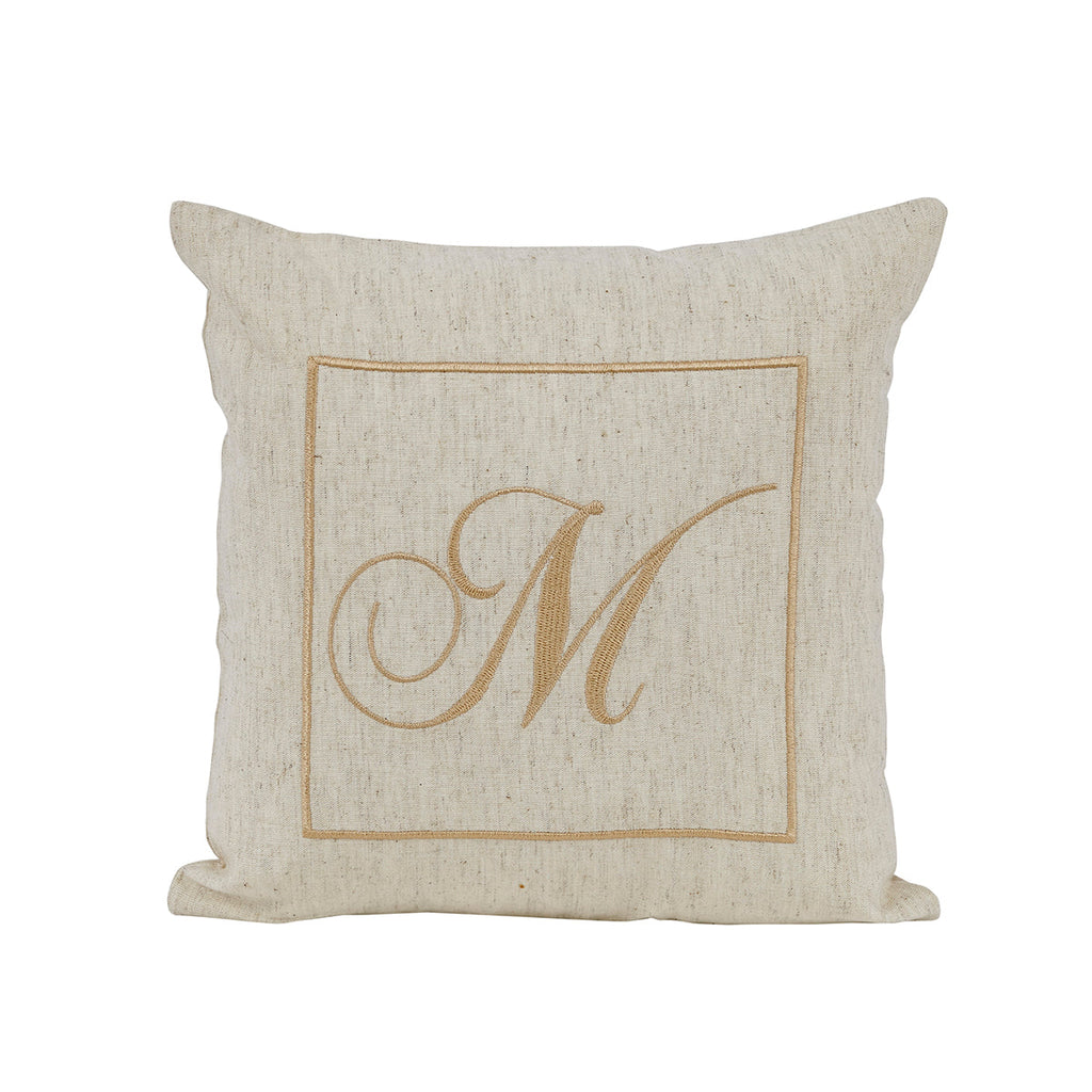 Maspar Machine Embroidery Monogram M/Cotton Flax Cushion Cover Beige