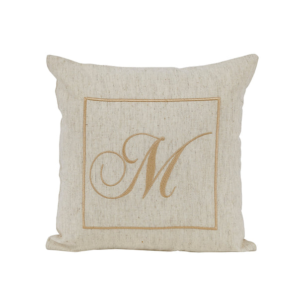 Maspar Machine Embroidery Monogram M/Cotton Flax Cushion Cover Beige