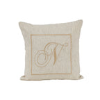 Maspar Machine Embroidery Monogram N/Cotton Flax Cushion Cover Beige
