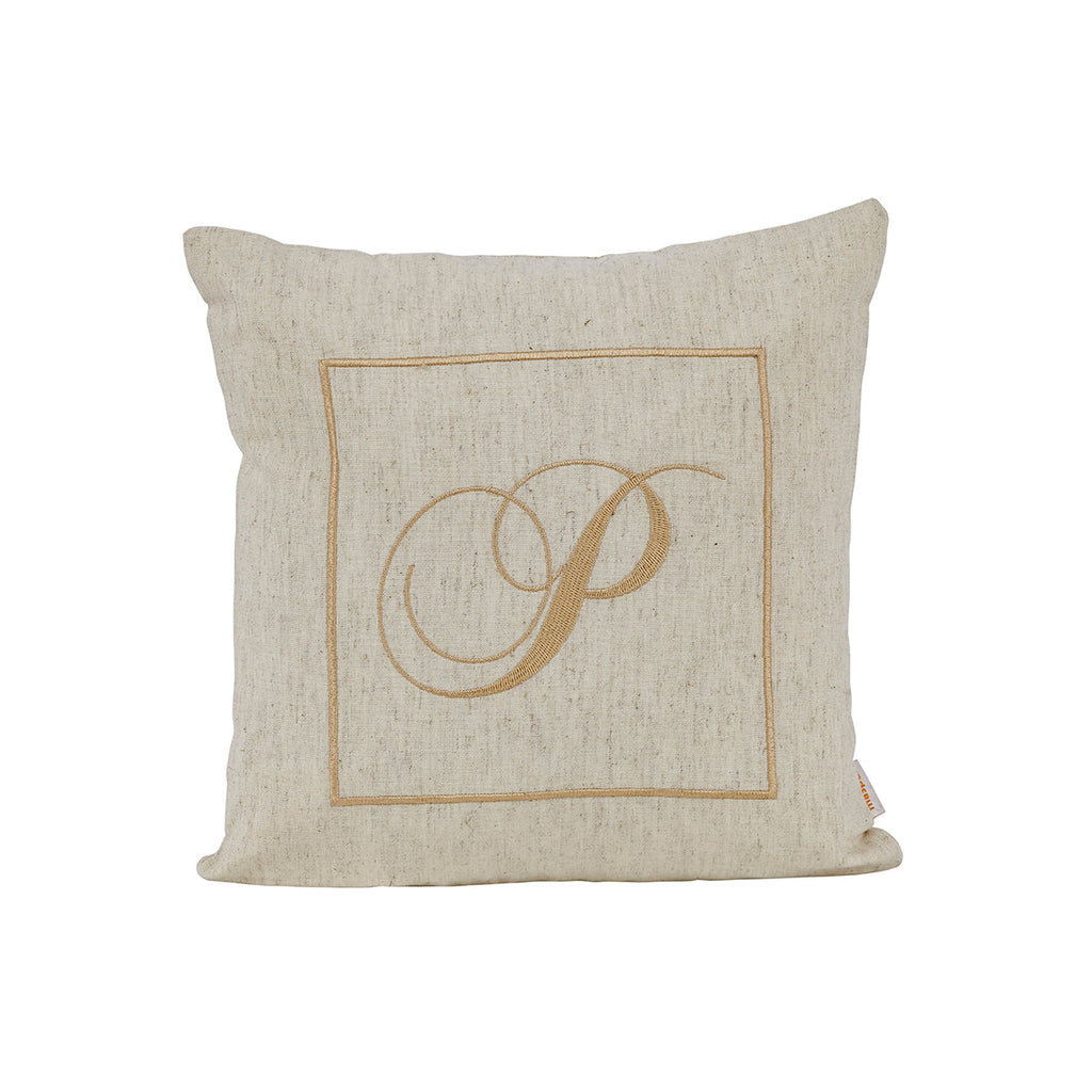 Maspar Machine Embroidery Monogram P/Cotton Flax Cushion Cover Beige