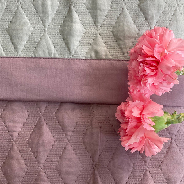Sadyaska Sage Green and Old Rose Chrysler Reversible 1 Pcs Bedspread