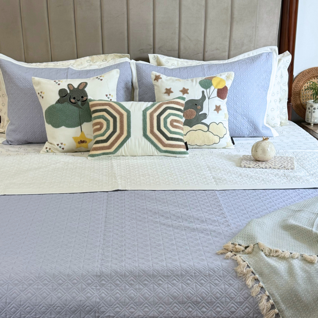 Sadyaska Cloud Dreams Smoke Blue and Ivory Kids 10 Pcs Bedding Set