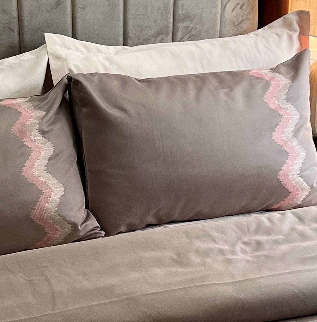 Sadyaska Crest Taupe Embroidered Cotton Rich s (Set of 02) 1 Pcs Pillow Cover
