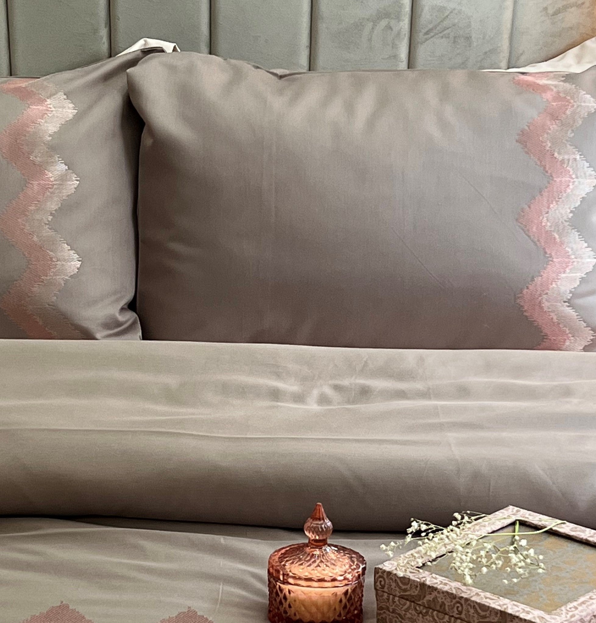 Sadyaska Crest Taupe Embroidered Cotton Rich s (Set of 02) 1 Pcs Pillow Cover