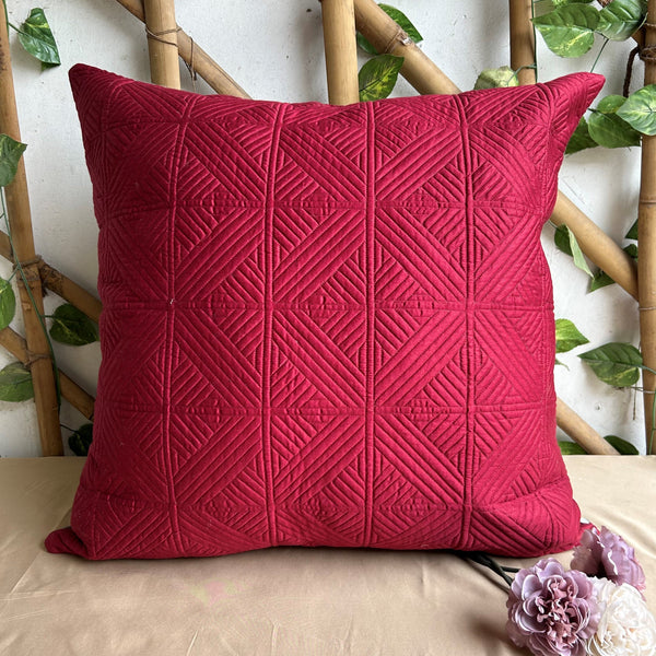 Sadyaska Cubist Maroon and Olive Grey Quilted Reversible Cotton 1 Pcs Euro Sham