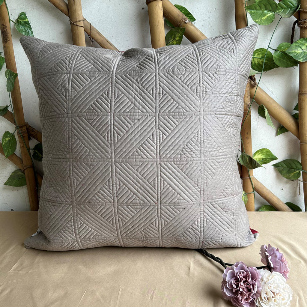 Sadyaska Cubist Maroon and Olive Grey Quilted Reversible Cotton 1 Pcs Euro Sham