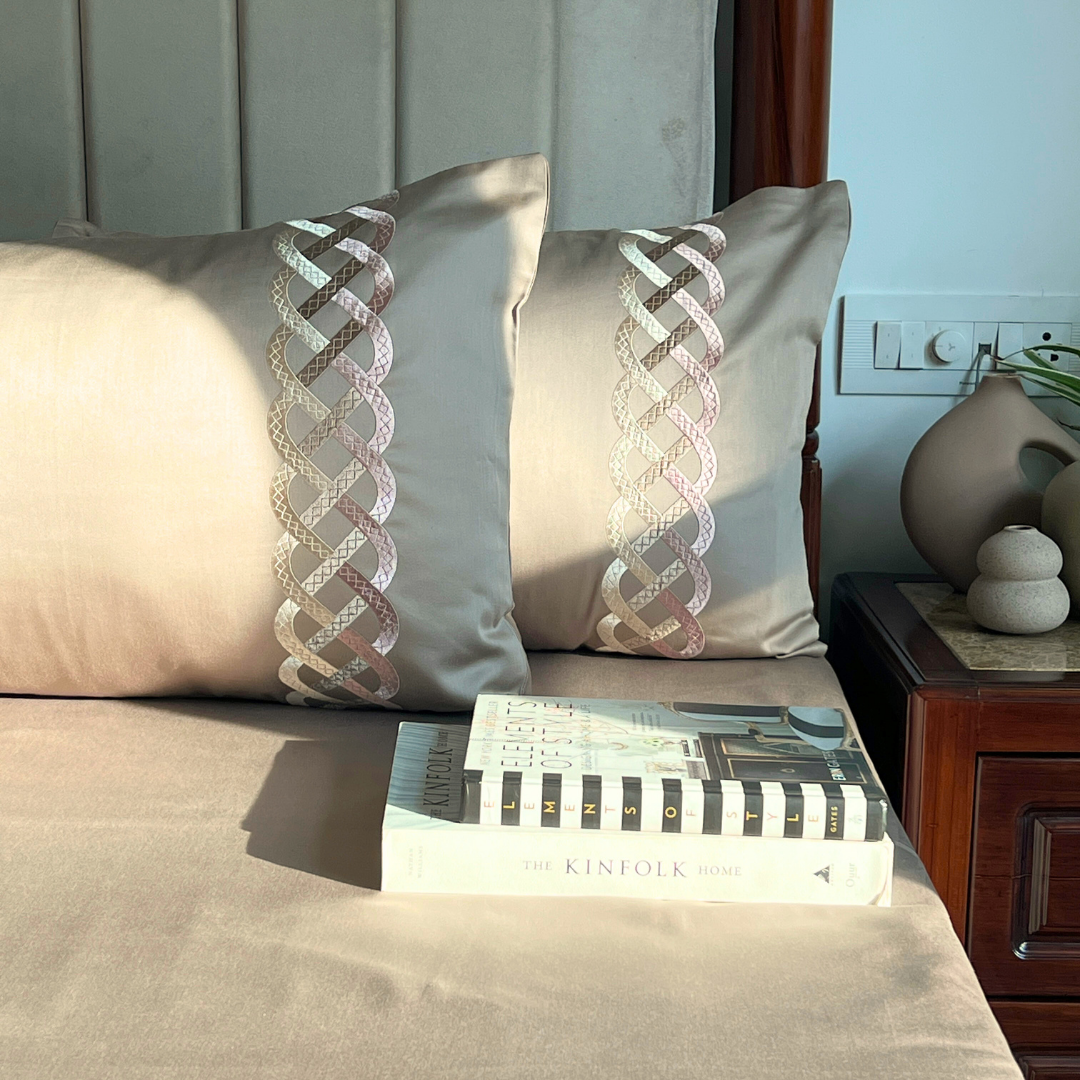 Sadyaska Candace Mocha Embroidered s (Set of 2) 1 Pcs Pillow Cover