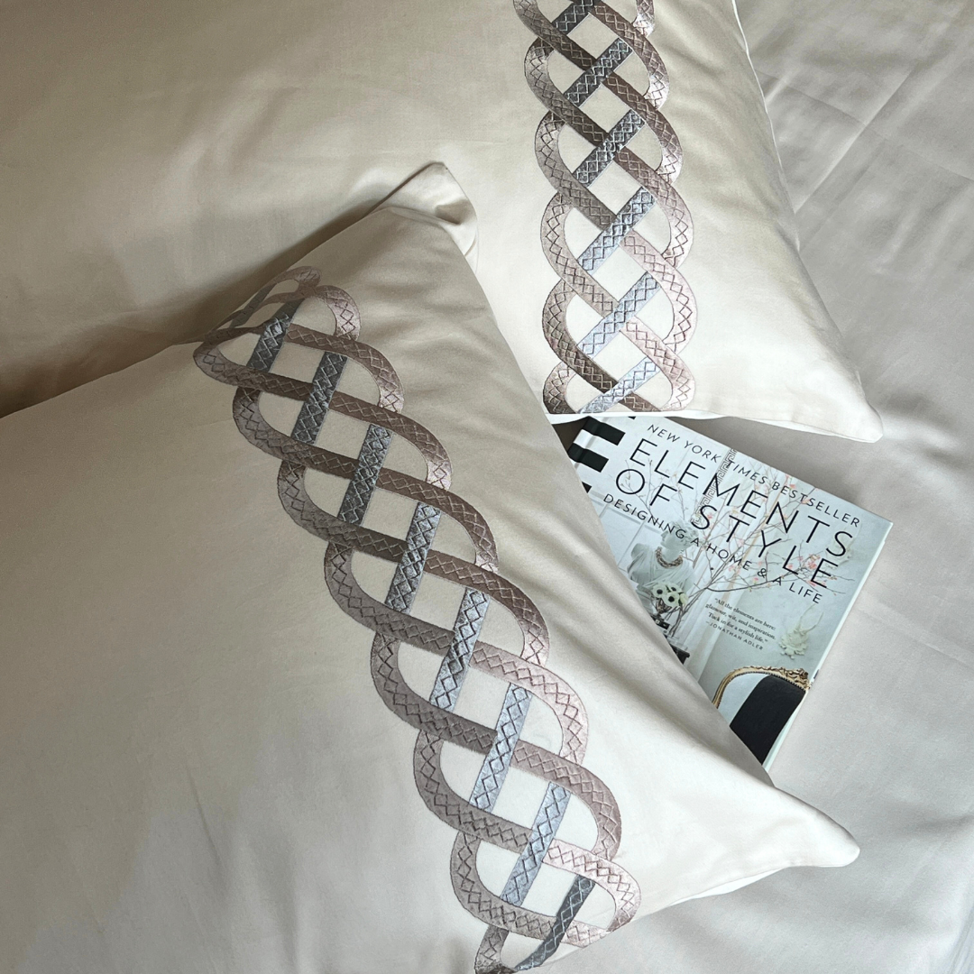 Sadyaska Candace Oats Beige Embroidered s (Set of 2) 1 Pcs Pillow Cover