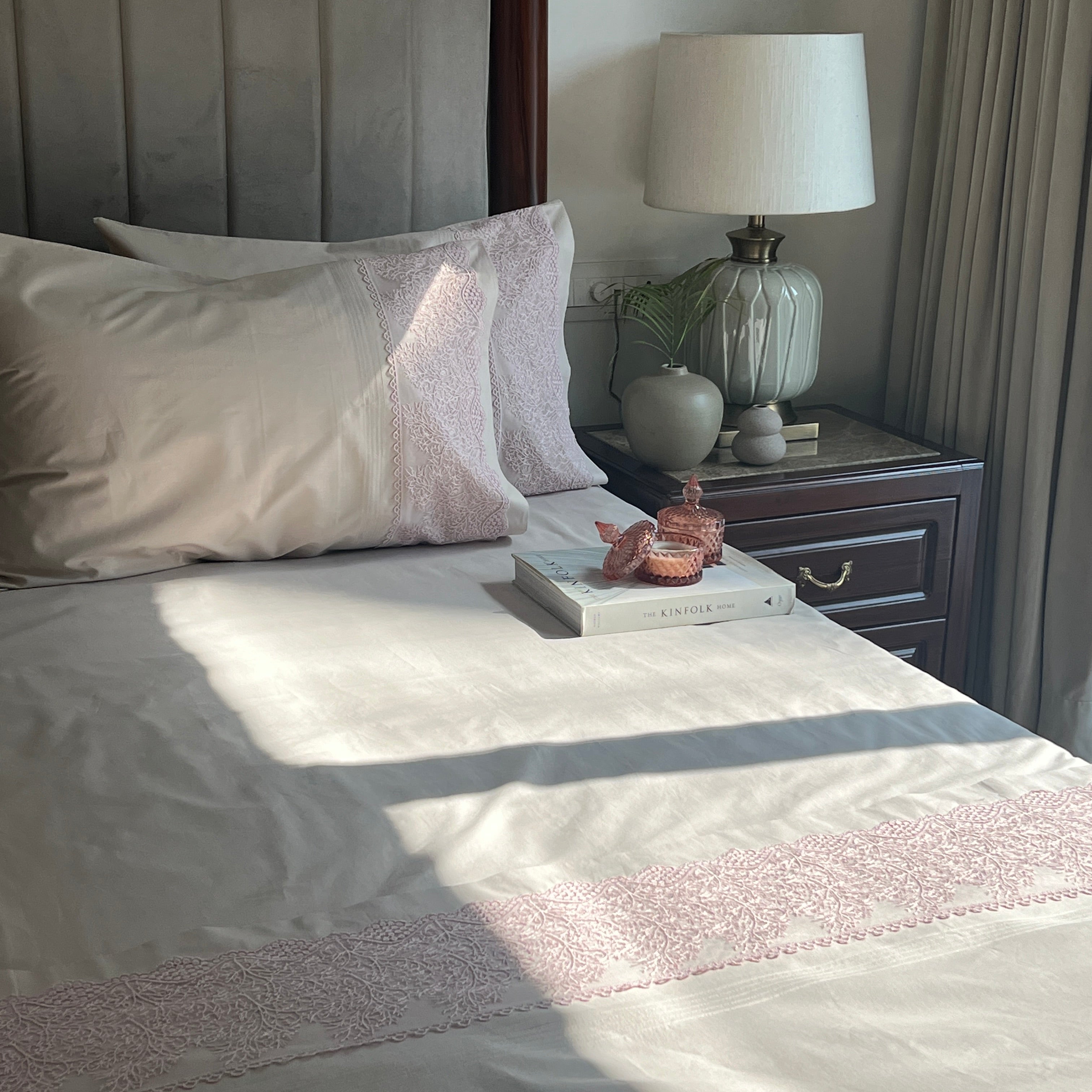 Sadyaska Chantilly Almond Beige Embroidered Lace Set 1 Pcs Bedsheet