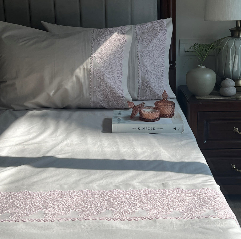 Sadyaska Chantilly Almond Beige Embroidered Lace Set 1 Pcs Bedsheet