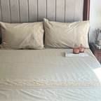 Sadyaska Chantilly Beige Embroidered Lace Set 1 Pcs Bedsheet