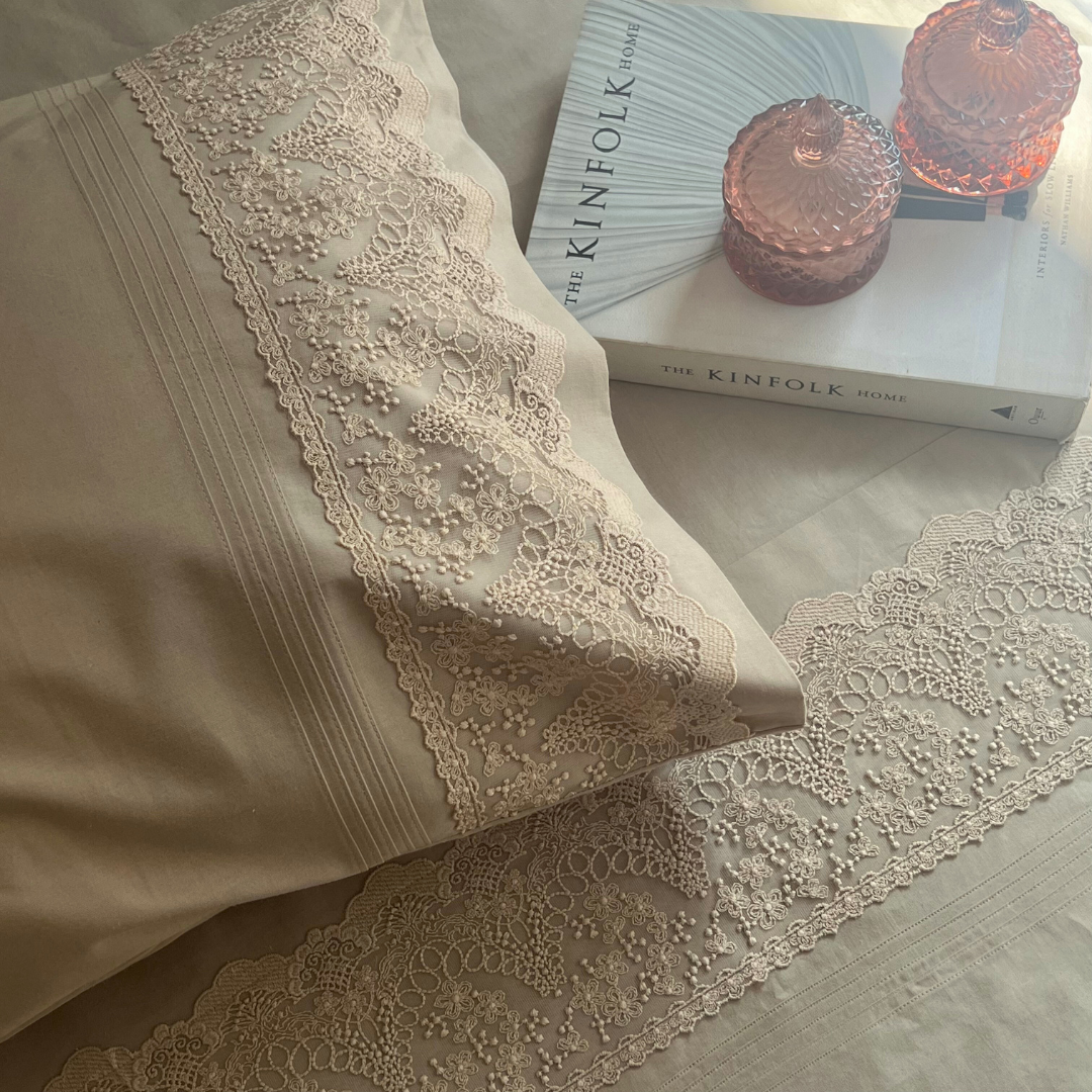 Sadyaska Chantilly Desert Beige Embroidered Lace Set 1 Pcs Bedsheet