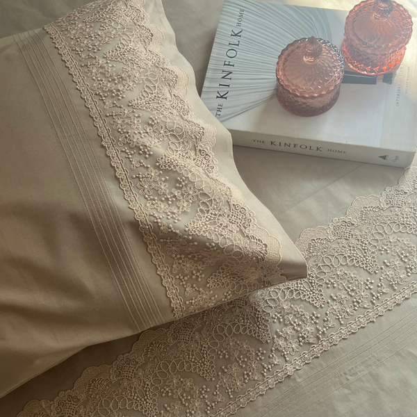 Sadyaska Chantilly Desert Beige Embroidered Lace Set 1 Pcs Bedsheet