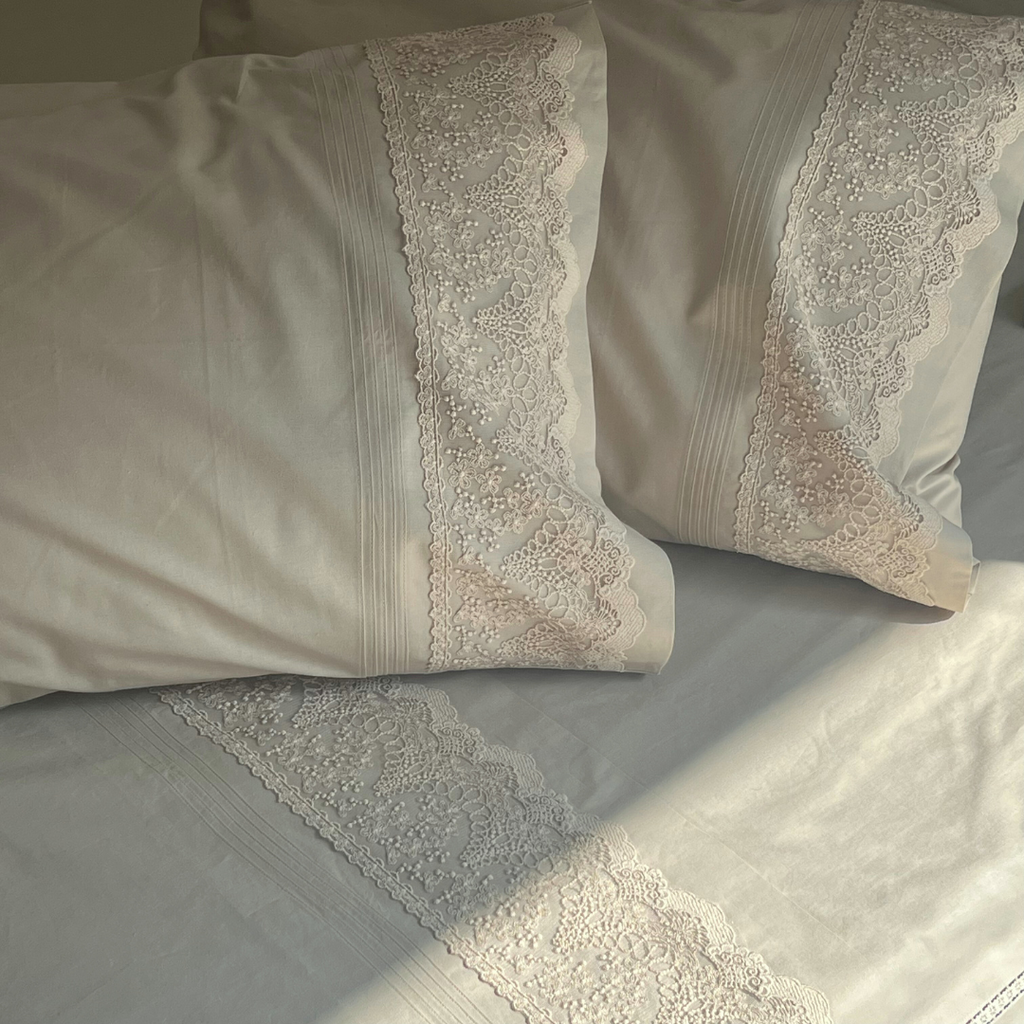 Sadyaska Chantilly Desert Beige Embroidered Lace Set 1 Pcs Bedsheet
