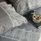 Sadyaska Chantilly Elephant Grey Embroidered Lace Set 1 Pcs Bedsheet