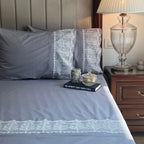 Sadyaska Chantilly Elephant Grey Embroidered Lace Set 1 Pcs Bedsheet