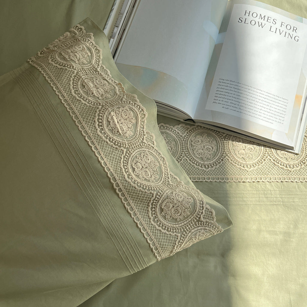 Sadyaska Chantilly Forest Green Embroidered Lace Set 1 Pcs Bedsheet