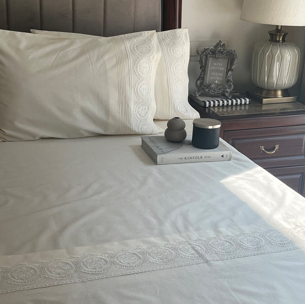 Sadyaska Chantilly Ivory Embroidered Lace Set 1 Pcs Bedsheet