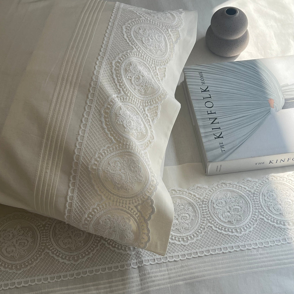 Sadyaska Chantilly Ivory Embroidered Lace Set 1 Pcs Bedsheet