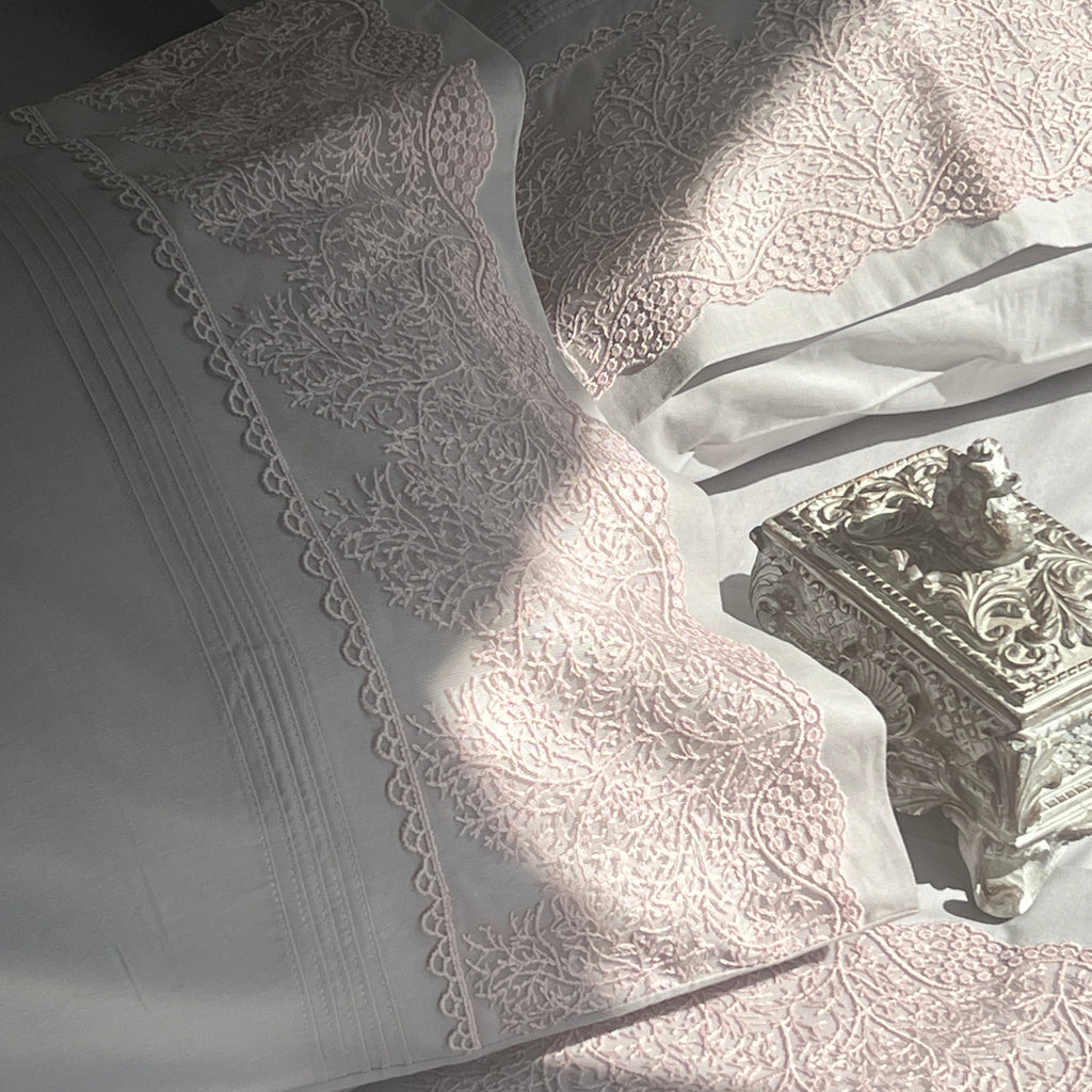 Sadyaska Chantilly Pearl Grey Embroidered Lace Set 1 Pcs Bedsheet