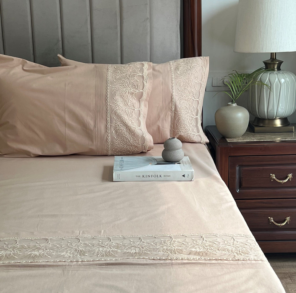 Sadyaska Chantilly Sand Embroidered Lace Set 1 Pcs Bedsheet