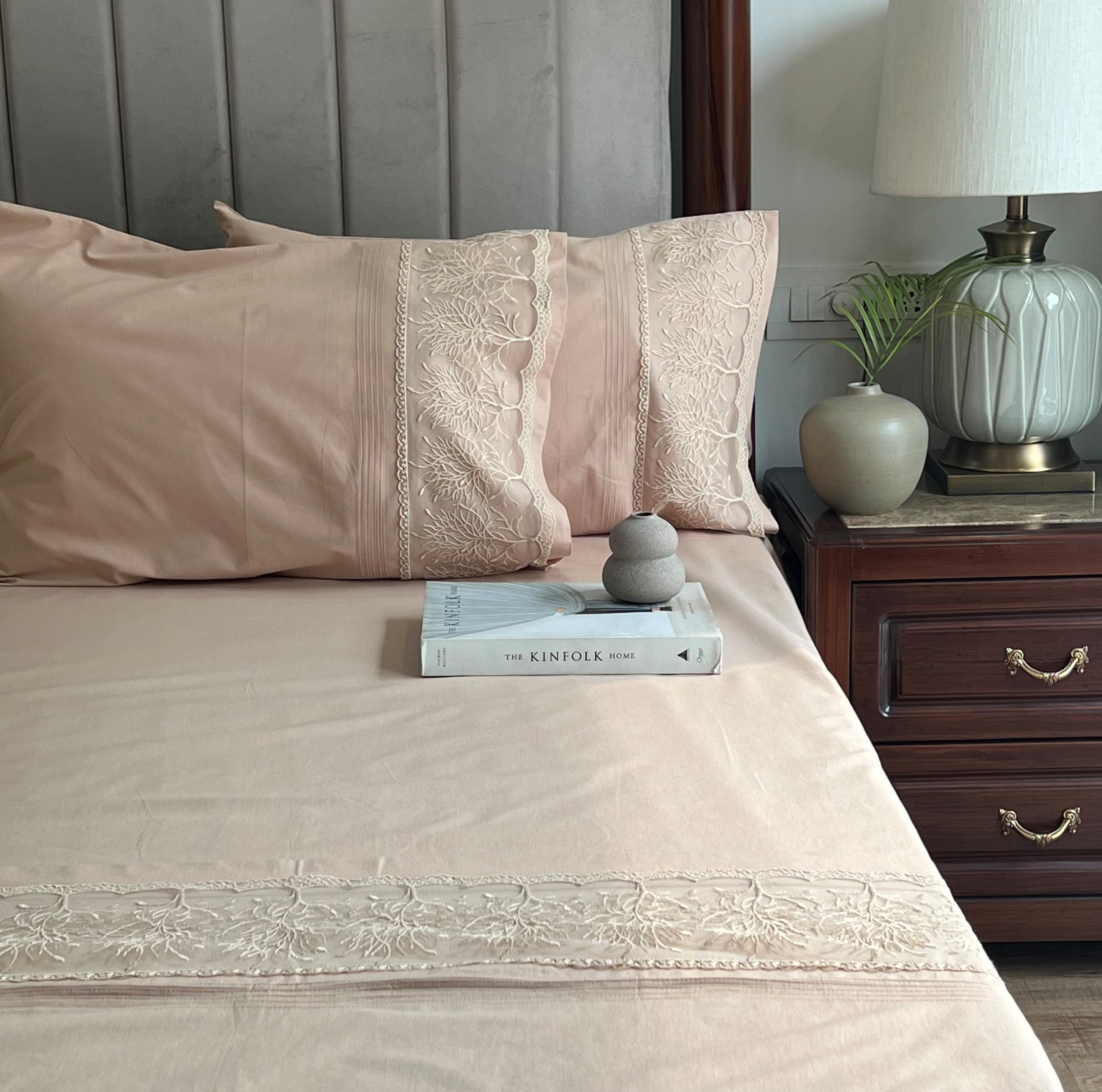 Sadyaska Chantilly Sand Embroidered Lace Set 1 Pcs Bedsheet
