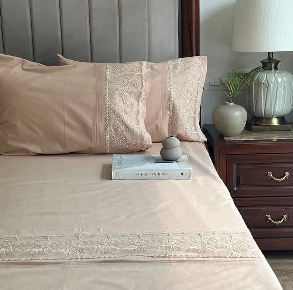 Sadyaska Chantilly Sand Embroidered Lace Set 1 Pcs Bedsheet