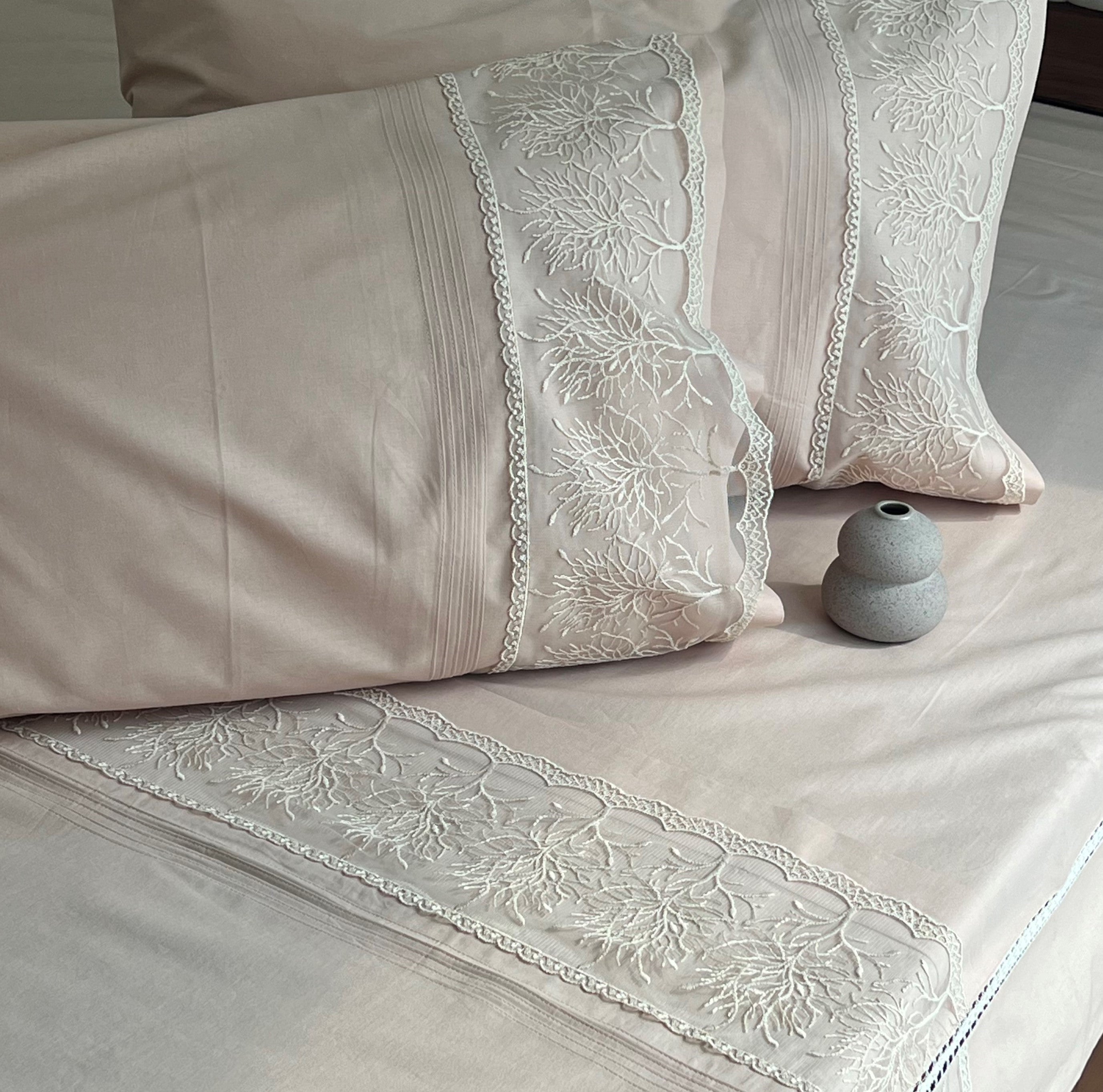 Sadyaska Chantilly Sand Embroidered Lace Set 1 Pcs Bedsheet