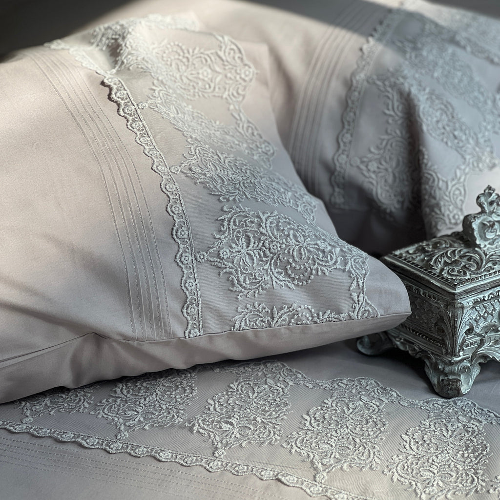 Sadyaska Chantilly Silver Embroidered Lace Set 1 Pcs Bedsheet