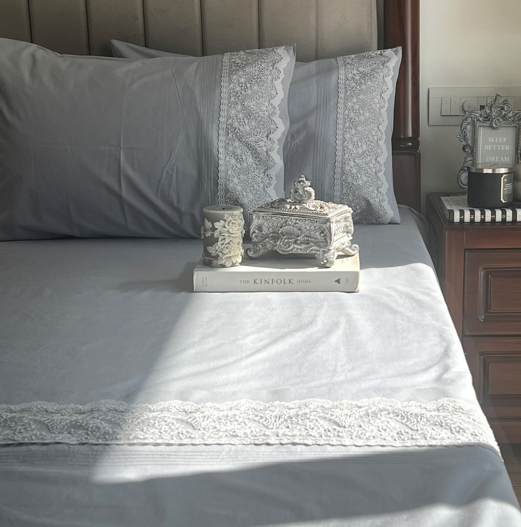 Sadyaska Chantilly Slate Embroidered Lace Set 1 Pcs Bedsheet