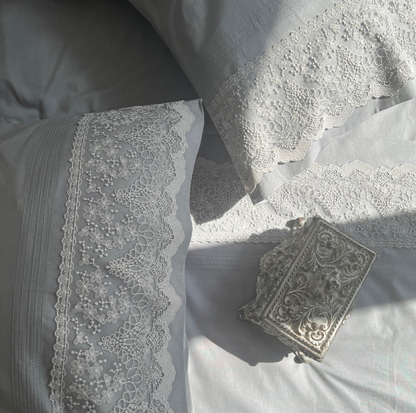 Sadyaska Chantilly Slate Embroidered Lace Set 1 Pcs Bedsheet