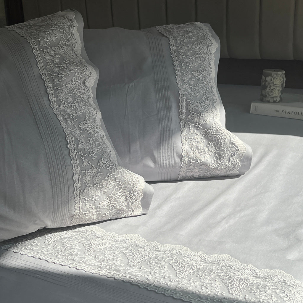 Sadyaska Chantilly Slate Embroidered Lace Set 1 Pcs Bedsheet